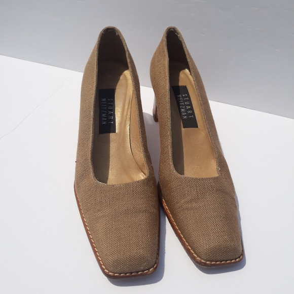 Stuart Weitzman Shoes - Stuart Weitzman square toed canvas heels. Sz 8.5.